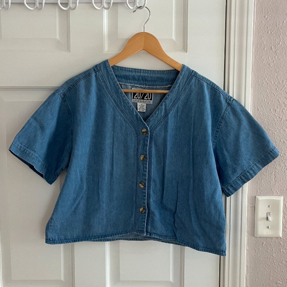 Vintage 20/20 Vision Cropped Denim Button-Up